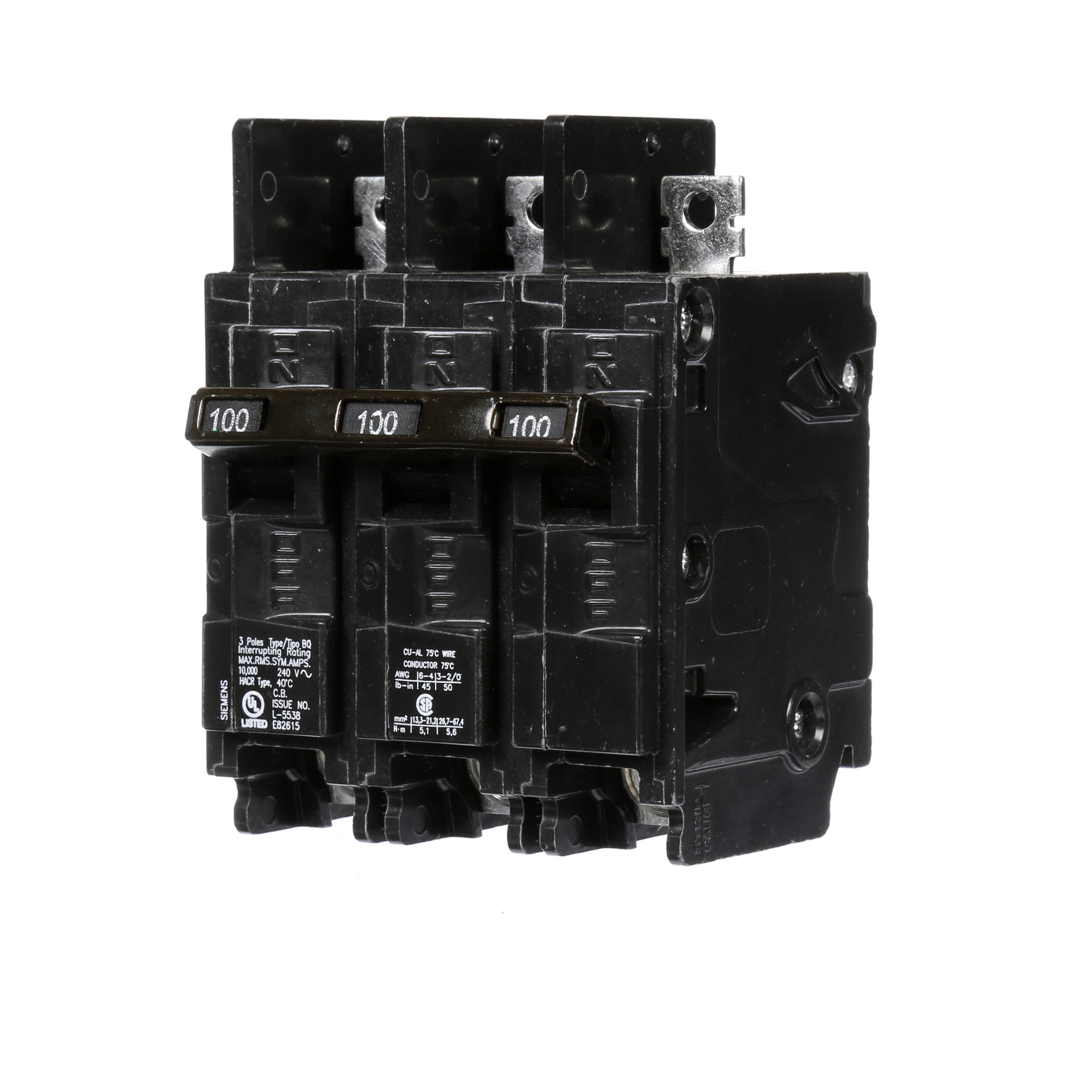  Low Voltage Molded Case Circuit Breakers General Purpose MCCBs are Circuit Protection Molded Case Circuit Breakers. 3-Pole Common-Trip circuit breaker type BQ. Rated 240V (100A) (AIR 10 kA). Special features Load side lugs are included.