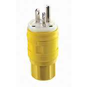 20 Amp, 250 Volt, Straight Blade, Plug, Industrial Grade, Grounding, Wetguard, Yellow