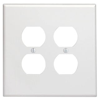 2-Gang Duplex Device Receptacle Wallplate, Oversized, Thermoset, Device Mount, White