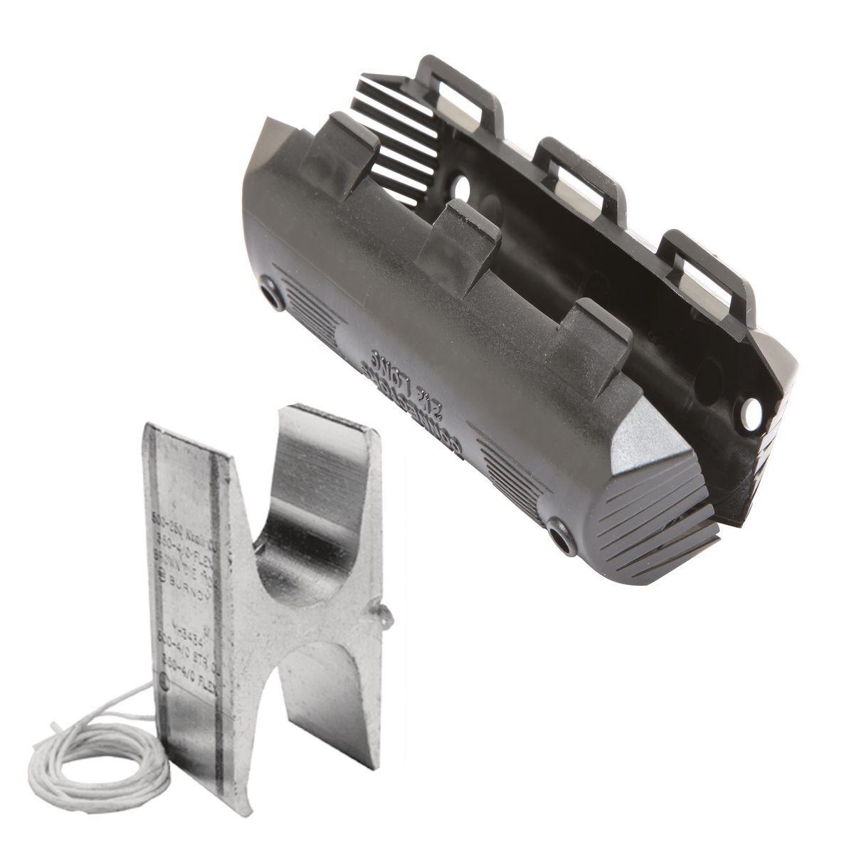 Copper Compression H Tap w/ Black Flame Retardant Cover, 250 kcmil-2 AWG (Main), 2-6 AWG (Tap 1), 8-14 AWG (Tap 2), Tin Plated.