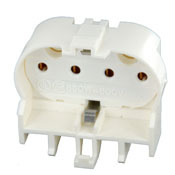 2G11 Base, 4-Pin, Twin Tube Fluorescent Lampholder, Horizontal, Snap-In, Straight-In Double Edge, Internal Shunt, Quickwire 18AWG Solid or Str Tinned - White