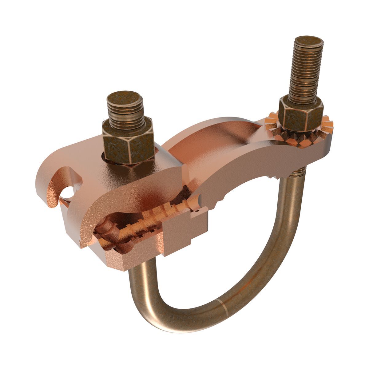 Mechanical Grounding Connector, Conductor to Water Pipe, 4-4/0 AWG, 2-1/2"-3-1/2" Pipe, 3/8" Stud.