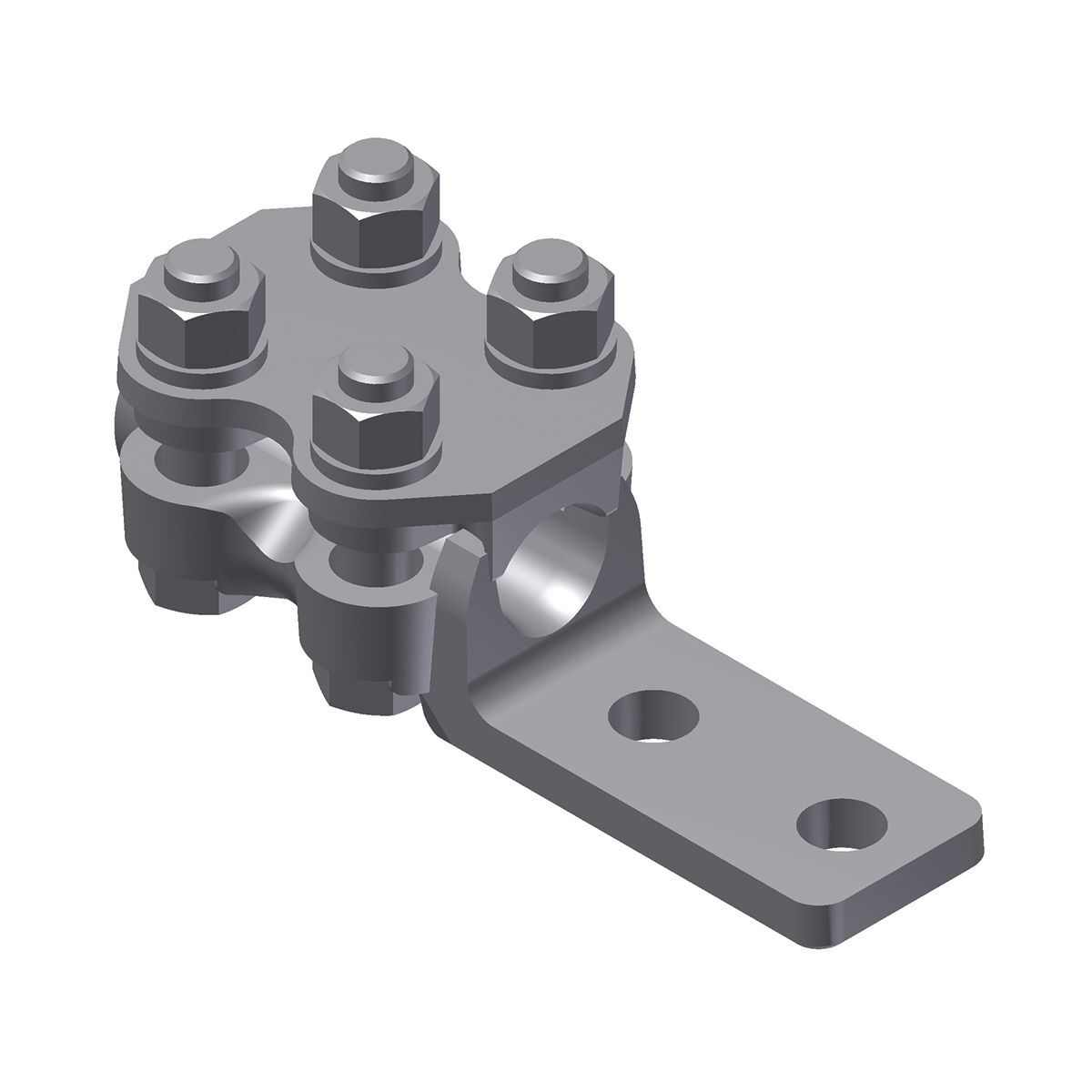 Aluminium Bolted Terminal, Cable to Flat, 1/0 AWG-250 kcmil Al/Cu Cable, 1/0-4/0 AWG ACSR, 2 Pad Holes, 230 kV.