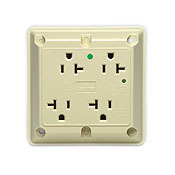 20 Amp, 125 Volt, 4-In-1 Receptacle, Straight Blade, Industrial Series Extra Heavy Duty Hospital Grade, Grounding, Surge with Indicator Light, Ivory