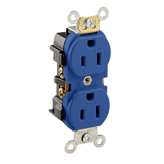 15 Amp, 125 Volt, Industrial Series Heavy Duty Specification Grade, Duplex Receptacle, Straight Blade, Self Grounding, Blue