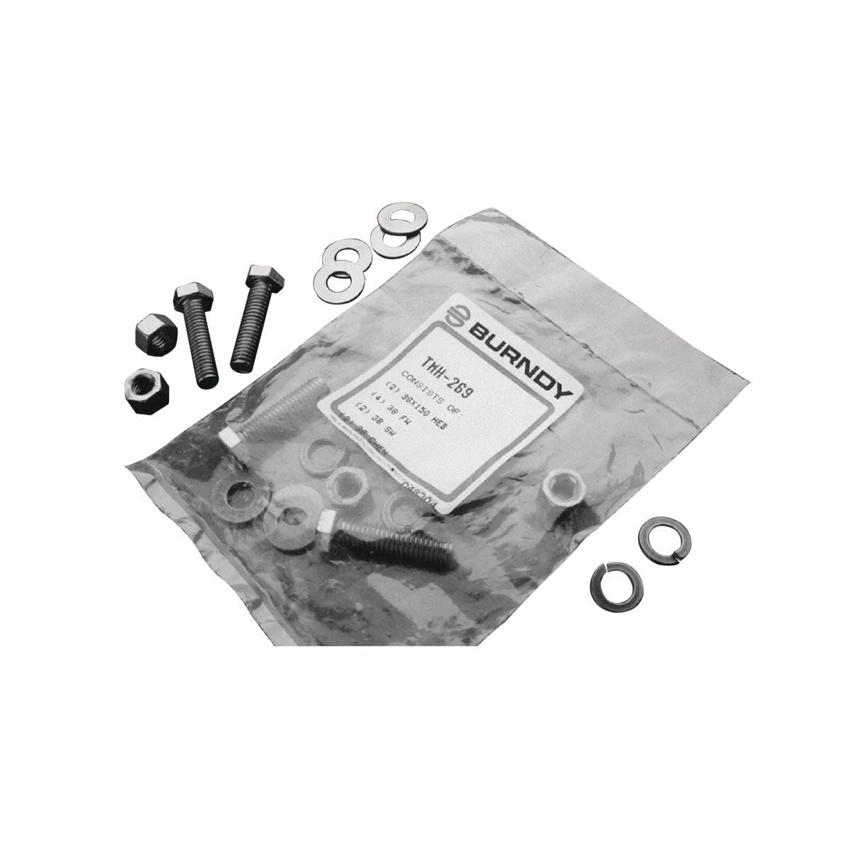 Silicon Bronze Hardware Kit, 3/8"-16 Stud: 2 Nos w/ Flat & Split Washers & Hex Nuts.