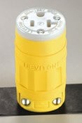 Leviton 1548 20 Amp, 250 Volt, Connector, Straight Blade, Industrial Grade, Grounding, Dustguard, Yellow