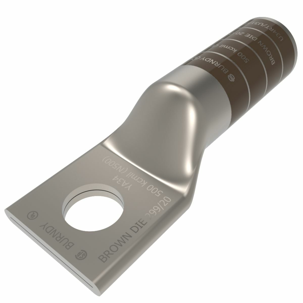 500 kcmil CU, One Hole, 1/2 Stud Size, Long Barrel, Internal Chamfer, Tin Plated, UL/CSA, 90?C, Up to 35kV,BROWN Color Code, 20 or 299 Die Index.