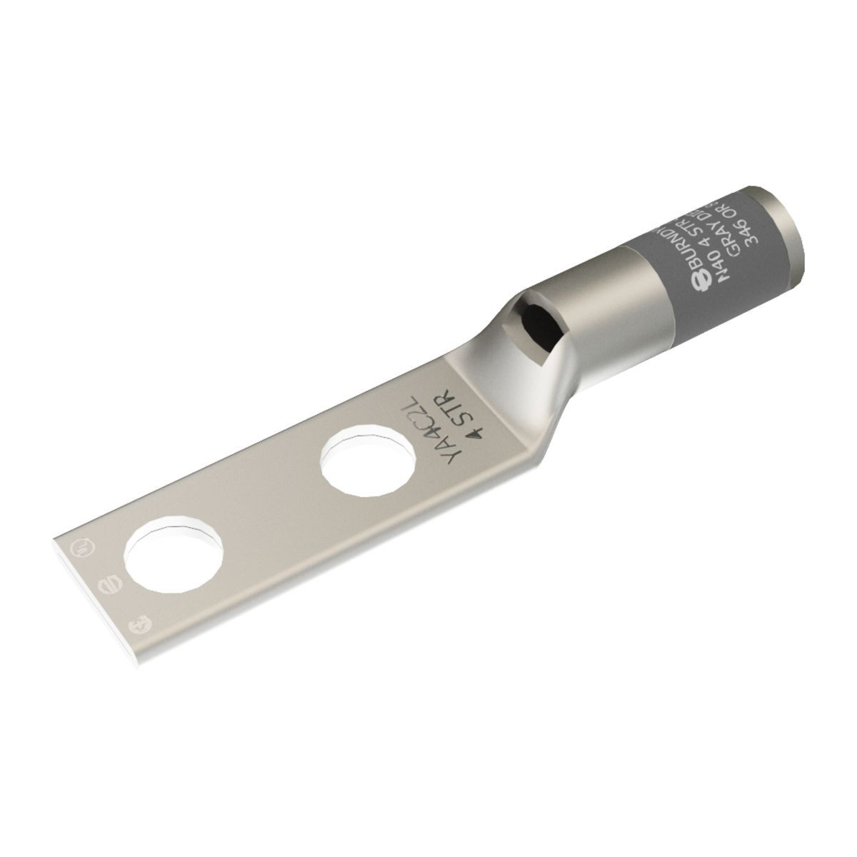 4 AWG CU, Two Hole, 3/8 Stud Size, 1 Hole Spacing, Standard Barrel, Inspection Window, Internal Chamfer, Tin Plated, UL/CSA, 90?C, Up to 35kV, Gray Color Code, 8 or 346 Die Index.