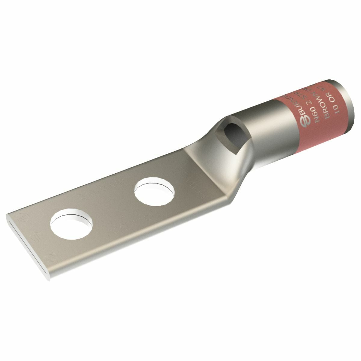 2 AWG CU, Two Hole, 1/4 Stud Size, 3/4 Hole Spacing, Standard Barrel, Inspection Window, Internal Chamfer, Tin Plated, UL/CSA, 90?C, Up to 35kV, Brown Color Code, 10 Die Index.