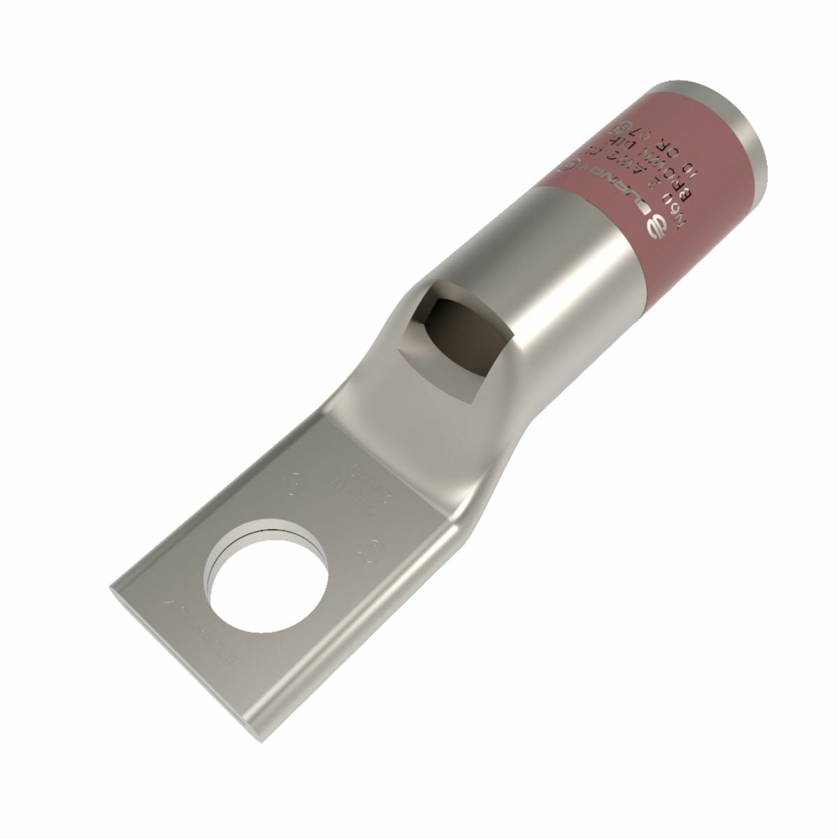 2 AWG CU, One Hole, 1/4 Standard Barrel, Inspection Window, Narrow Tongue Internal Chamfer, Tin Plated, UL/CSA, 90?C, Up to 35kV, BROWN Color Code, 10 Die Index.
