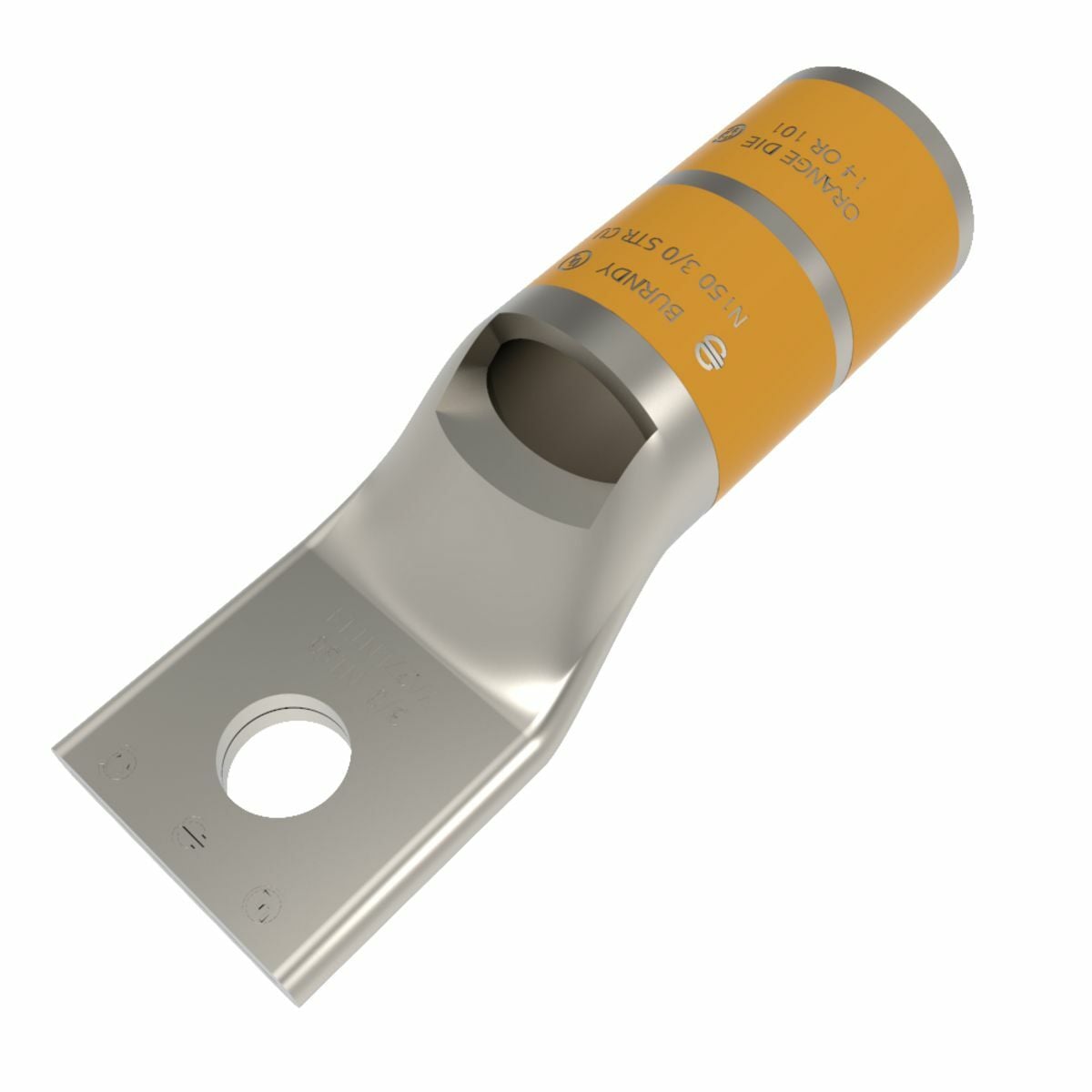 3/0 AWG CU, One Hole, 3/8 Standard Barrel, Inspection Window, Narrow Tongue Internal Chamfer, Tin Plated, UL/CSA, 90?C, Up to 35kV, ORANGE Color Code, 14 Die Index.