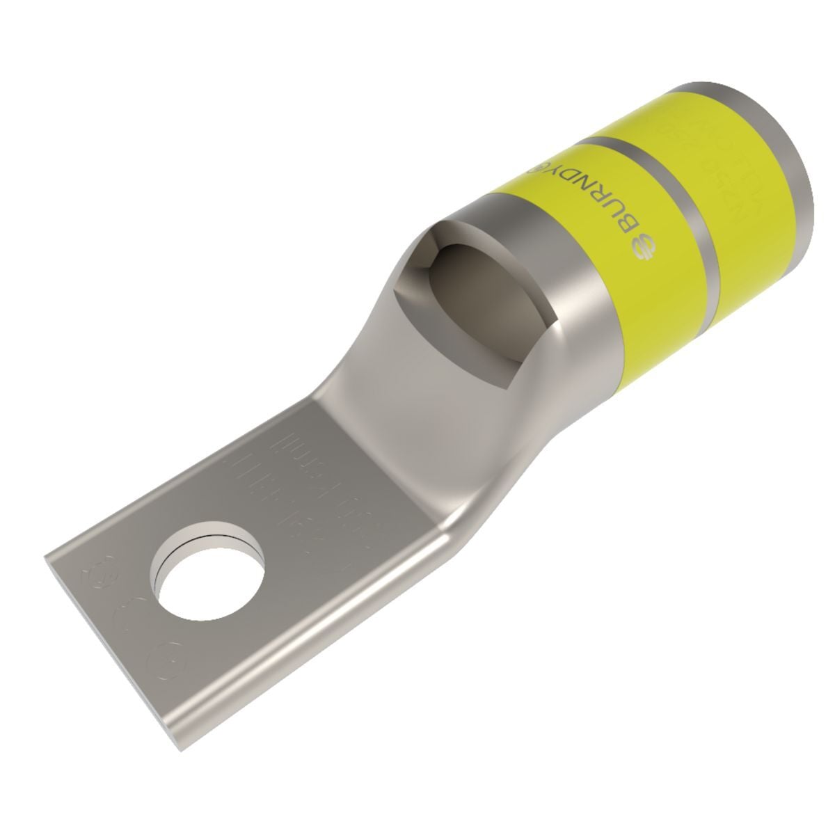 250 kcmil CU, One Hole, 3/8 Standard Barrel, Inspection Window, Narrow Tongue Internal Chamfer, Tin Plated, UL/CSA, 90?C, Up to 35kV, YELLOW Color Code, 16 Die Index.