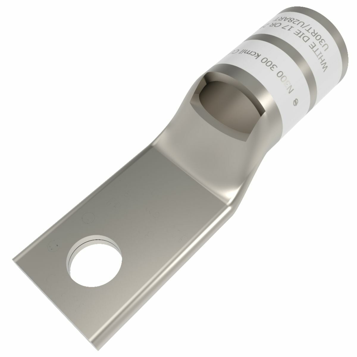 300 kcmil CU, One Hole, 3/8 Standard Barrel, Inspection Window, Narrow Tongue Internal Chamfer, Tin Plated, UL/CSA, 90?C, Up to 35kV, WHITE Color Code, 17 or 298 Die Index.