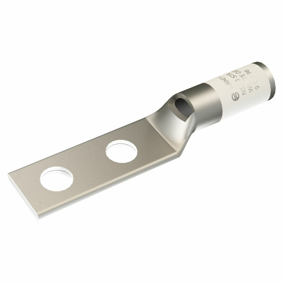 3 AWG CU, Two Hole, 1/4 Stud Size, 5/8 Hole Spacing, Standard Barrel, Inspection Window, Internal Chamfer, Tin Plated, UL/CSA, 90?C, Up to 35kV, White Color Code, 9 Die Index.