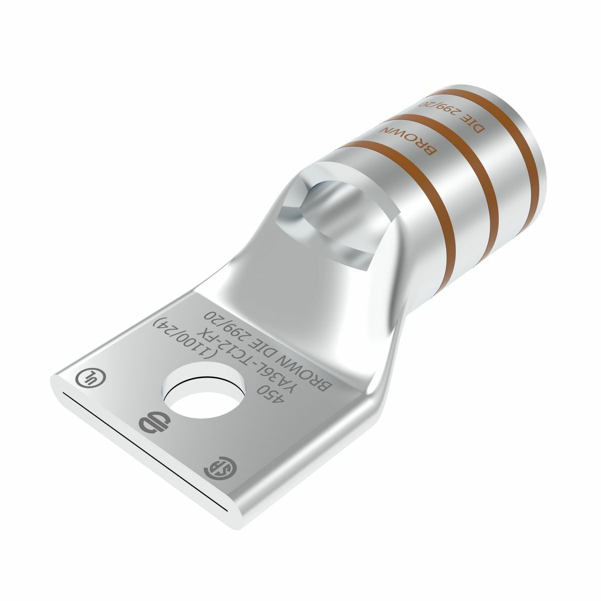 500 kcmil G, H, 444 DLO CU, One Hole, 1/2 Stud Size,  Standard Barrel, Inspection Window Internal Chamfer, Tin Plated, UL/CSA, 90?C, Up to 35kV, Brown Color Code, 20 or 299 Die Index.