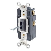 20 Amp, 120/277 Volt, Toggle Locking Double-Throw Ctr-OFF Maintained Contact Single-Pole AC Quiet Switch, Extra Heavy Duty Spec Grade, Grounding, Back & Side Wired, - Black