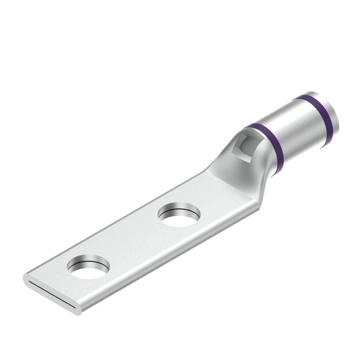 4/0 Flex G,H,I,K,M,DLO, 4/0 AWG CU, Two Hole, 3/8 Stud Size, 1 Hole Spacing, Standard Barrel, Inspection Window, Internal Chamfer, Tin Plated, UL/CSA, 90?C, Up to 35kV, Purple Color Code, 15 Die Index.