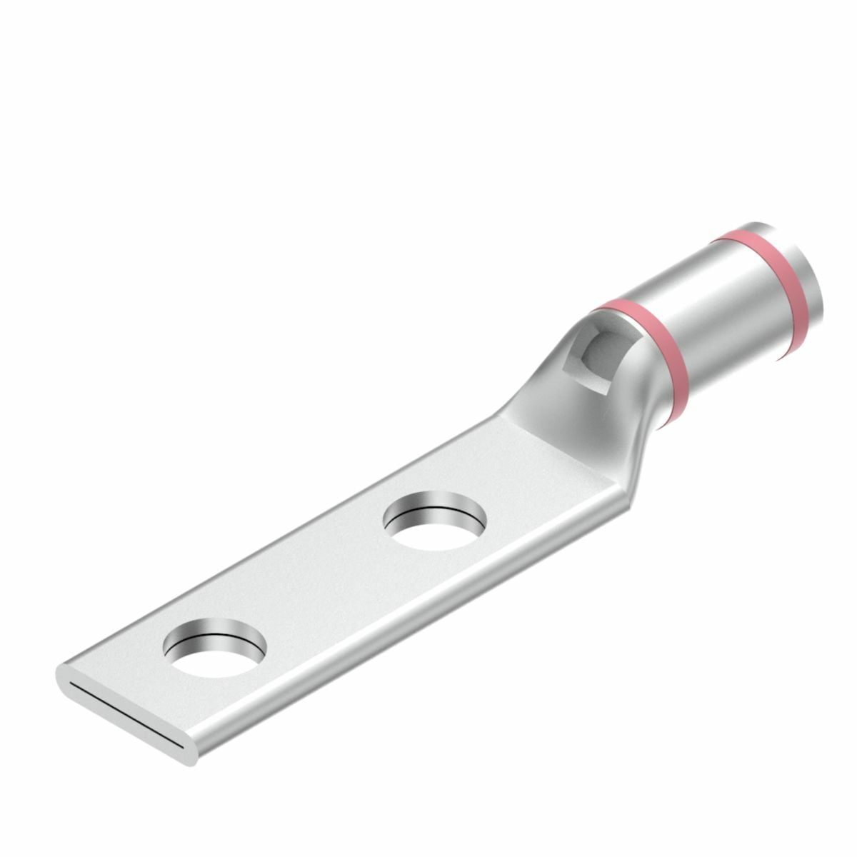Copper Compression Lug, 2 Hole w/ Inspection Window, 1/0 Flex, 3/8" Stud, 1" Stud Hole Spacing, Short Barrel, Tin Plated.