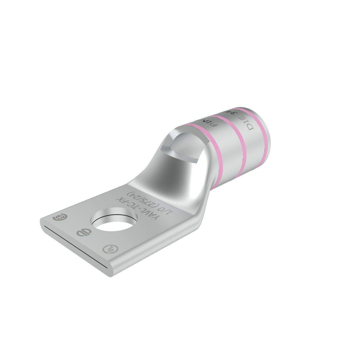 1/0 Flex G,H,I,K,M,DLO, 1/0 AWG (B/C) CU, One Hole, 5/16 Stud Size,  Standard Barrel, Inspection Window Internal Chamfer, Tin Plated, UL/CSA, 90?C, Up to 35kV, Pink Color Code, 12 or 348 Die Index.