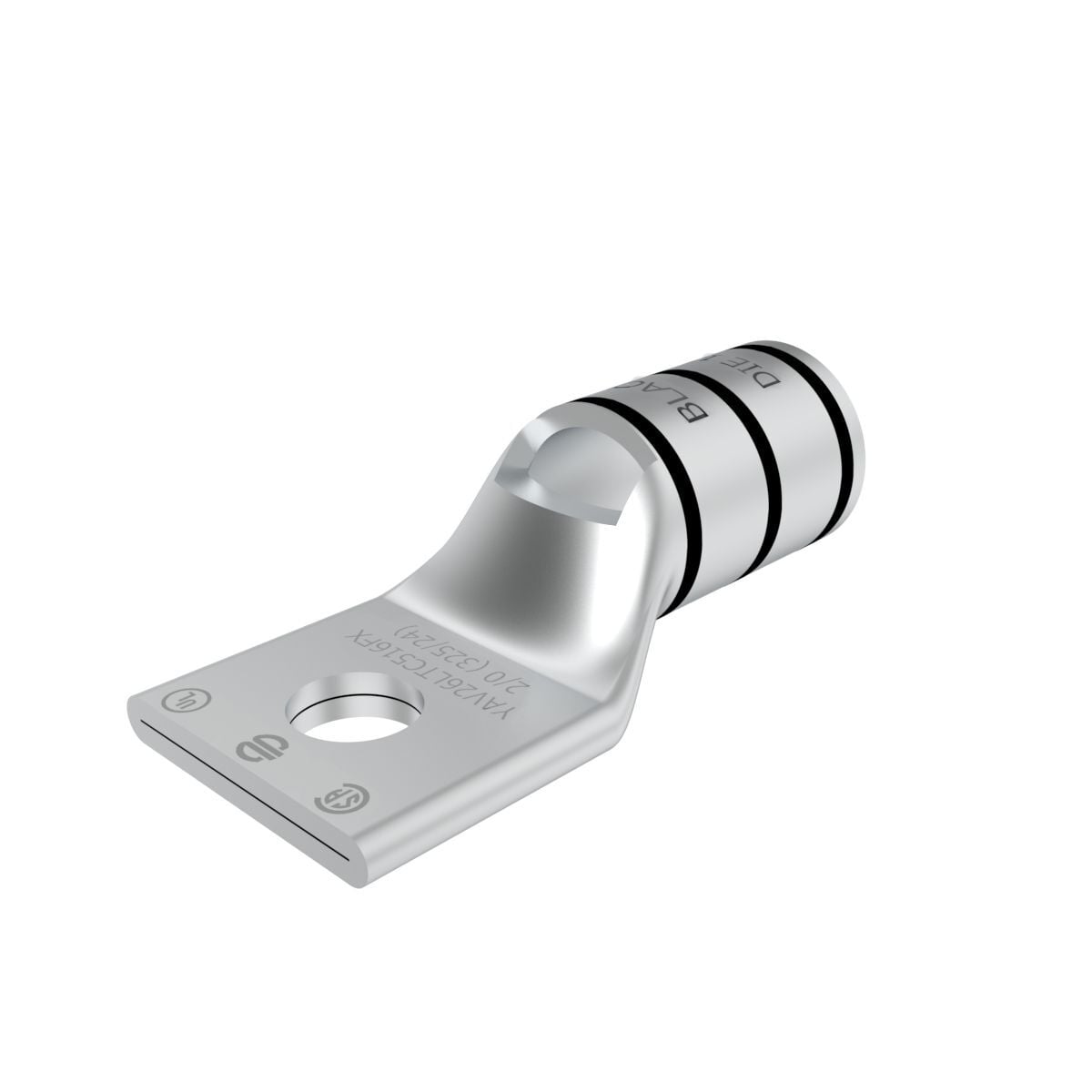 2/0 Flex G,H,I,K,M,DLO, 2/0 AWG CU, One Hole, 5/16 Stud Size,  Standard Barrel, Inspection Window Internal Chamfer, Tin Plated, UL/CSA, 90?C, Up to 35kV, Black Color Code, 13 Die Index.