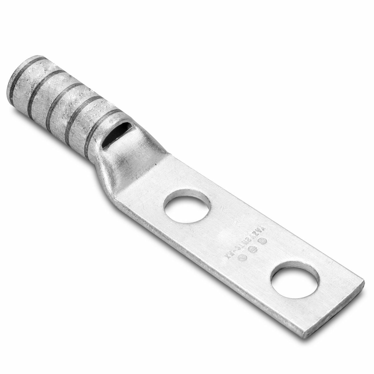 Copper Compression Lug, 2 Hole w/ Inspection Window, 6 Flex, #10 Stud, 5/8" Stud Hole Spacing, Short Barrel, Tin Plated.