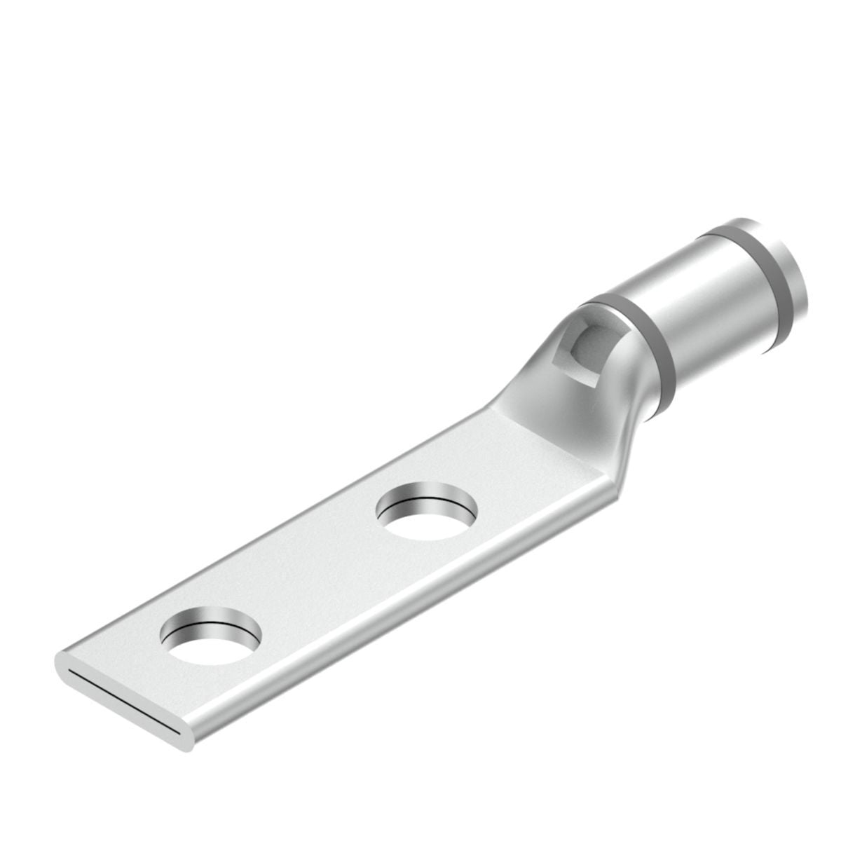 Copper Compression Lug, 2 Hole w/ Inspection Window, 4 Flex, 1/4" Stud, 5/8" Stud Hole Spacing, Short Barrel, Tin Plated.