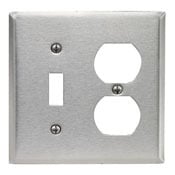 2-Gang 1-Toggle 1-Duplex Device Combination Wallplate, Standard Size, 302 Stainless Steel, Device Mount, - Stainless Steel