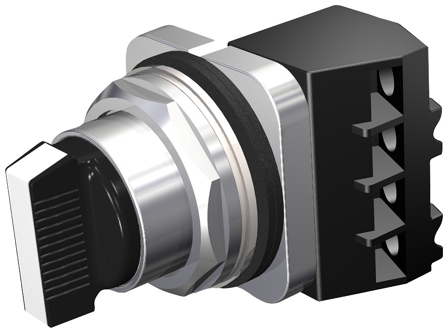 Sekectir Switch, Metal Maintained, Short Lever 1NO left, right position, A cam 2 position Complete Device White Insert Non-Illuminated UL File E22655 in Vol. 6(7) Sec. 13 (2)