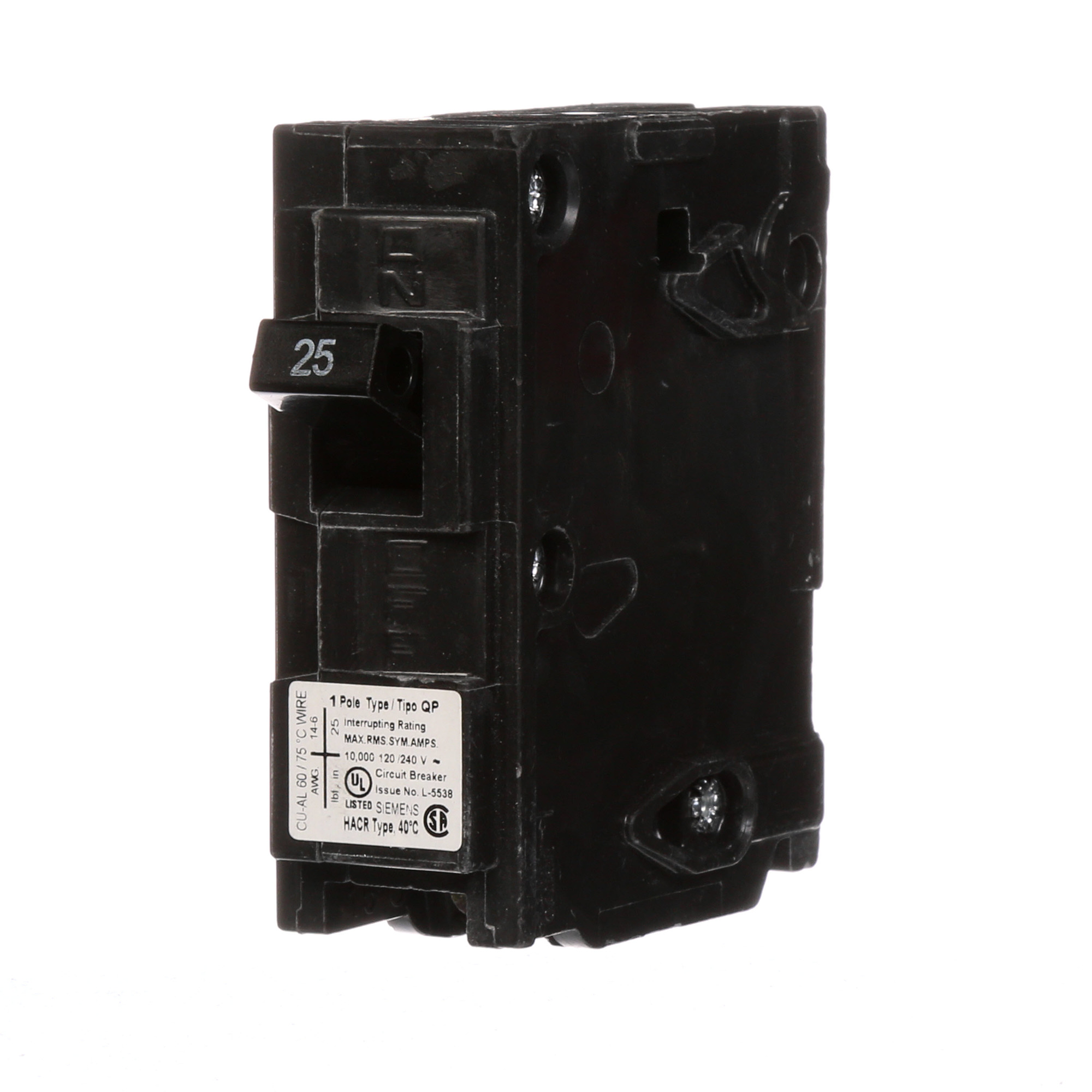  Low Voltage Residential Circuit Breakers Miniature Thermal Mag Circuit Breakers - Type QP/MP 1-pole 10k are Circuit Protection Load Center Mains, Feeders, and Miniature Circuit Breakers. Type QP/MP Application Electrical Distribution Standard UL 489 Voltage Rating 120V Amperage Rating 25A Trip Range Thermal Magnetic Interrupt Rating 10 AIC Number Of Poles 1P