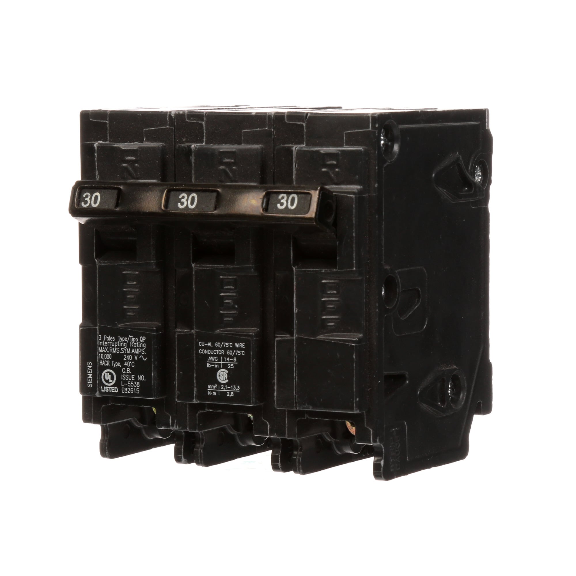  Low Voltage Residential Circuit Breakers Miniature Thermal Mag Circuit Breakers - Type QP/MP, 3-Pole, 240VAC are Circuit Protection Load Center Mains, Feeders, and Miniature Circuit Breakers. Type QP/MP Application Electrical Distribution Standard UL 489 Voltage Rating 240V Amperage Rating 30A Trip Range Thermal Magnetic Interrupt Rating 10 AIC Number Of Poles 3P