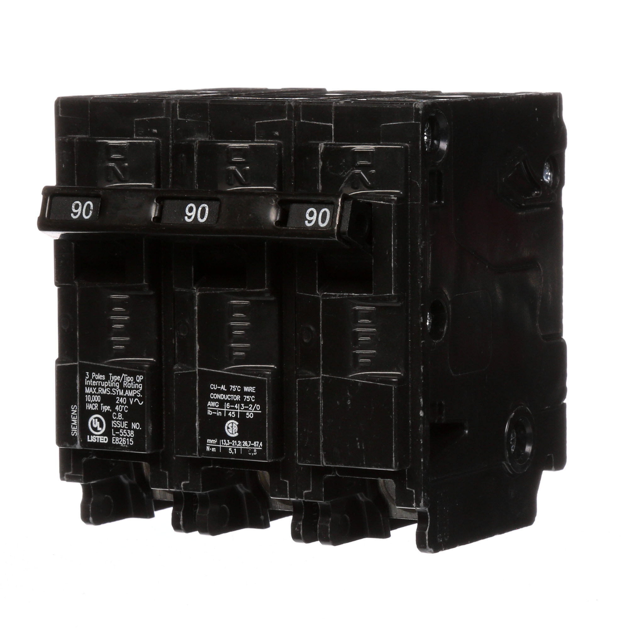  Low Voltage Residential Circuit Breakers Miniature Thermal Mag Circuit Breakers - Type QP/MP, 3-Pole, 240VAC are Circuit Protection Load Center Mains, Feeders, and Miniature Circuit Breakers. Type QP/MP Application Electrical Distribution Standard UL 489 Voltage Rating 240V Amperage Rating 90A Trip Range Thermal Magnetic Interrupt Rating 10 AIC Number Of Poles 3P