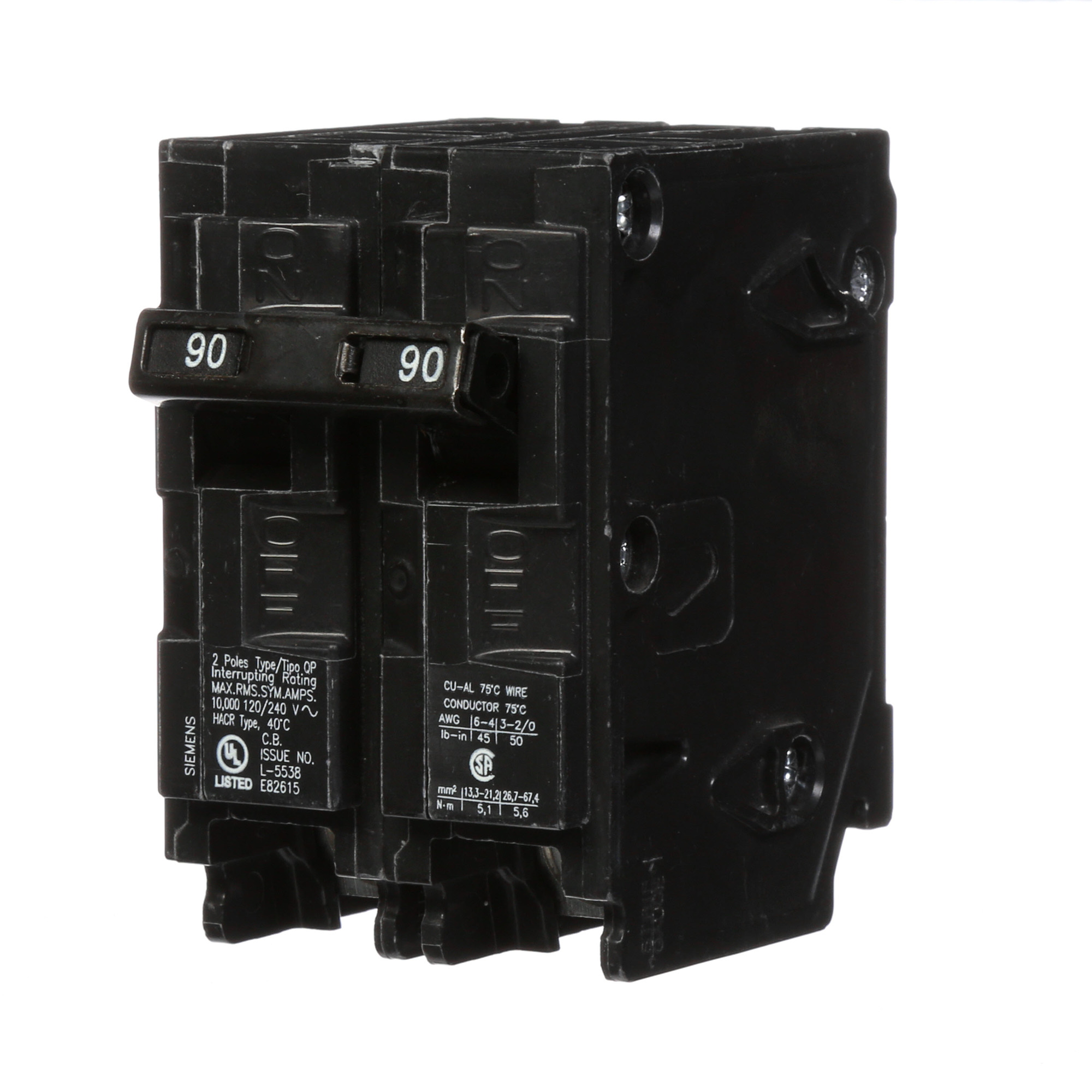 Low Voltage Residential Circuit Breakers Miniature Thermal Mag Circuit Breakers - Type QP/MP, 2-Pole, 120/240VAC are Circuit Protection Load Center Mains, Feeders, and Miniature Circuit Breakers. Type QP/MP Application Electrical Distribution Standard UL 489 Voltage Rating 120/240V Amperage Rating 90A Trip Range Thermal Magnetic Interrupt Rating 10 AIC Number Of Poles 2P