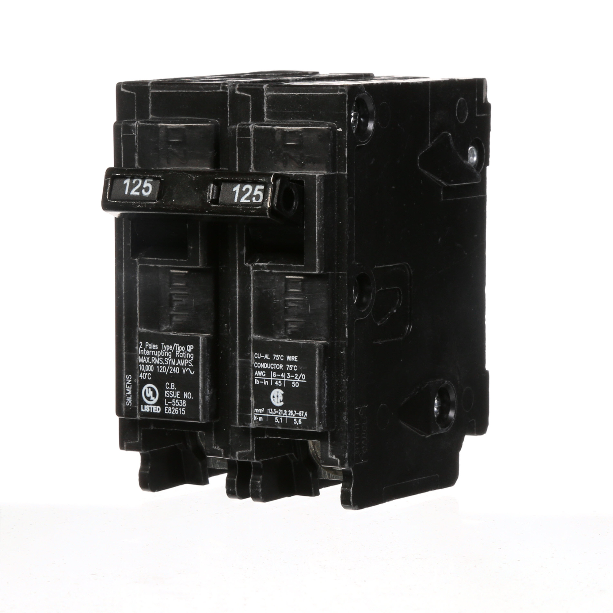  Low Voltage Residential Circuit Breakers Miniature Thermal Mag Circuit Breakers - Type QP/MP, 2-Pole, 120/240VAC are Circuit Protection Load Center Mains, Feeders, and Miniature Circuit Breakers. Type QP/MP Application Electrical Distribution Standard UL 489 Voltage Rating 120/240V Amperage Rating 125A Trip Range Thermal Magnetic Interrupt Rating 10 AIC Number Of Poles 2P
