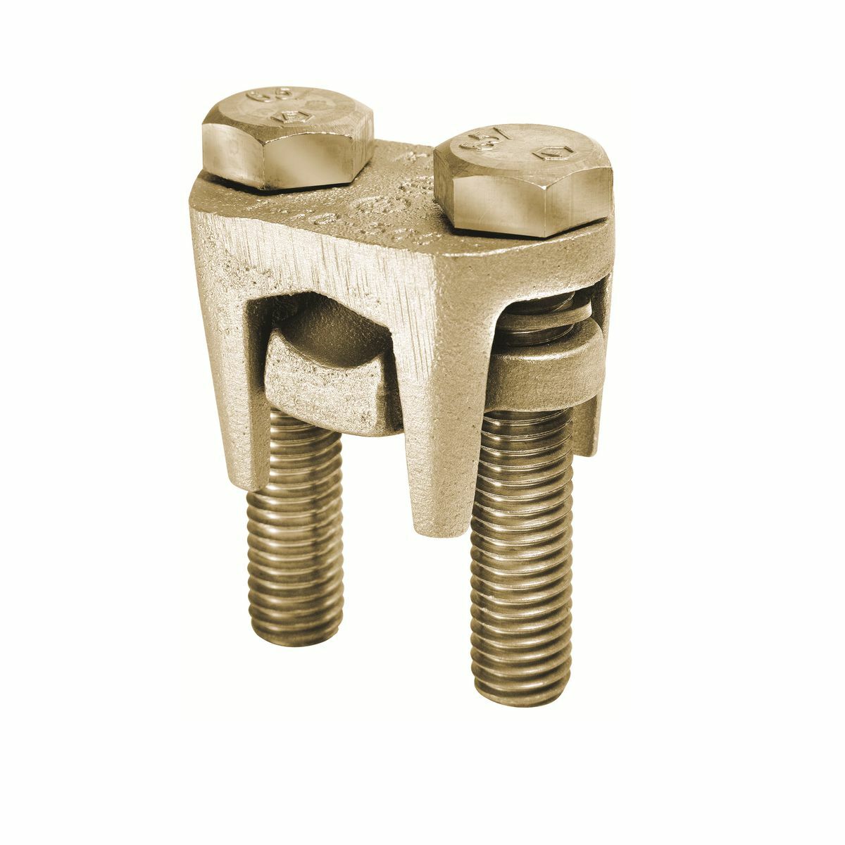 Compact, two-piece, high strength, high copper alloy BURNDY OKLIP recommended for heavy duty connections. Neoprene rings hold DURIUM bolts in place during installation.Installed with ordinary wrench.Recommended tightening torque:250 in-lb.