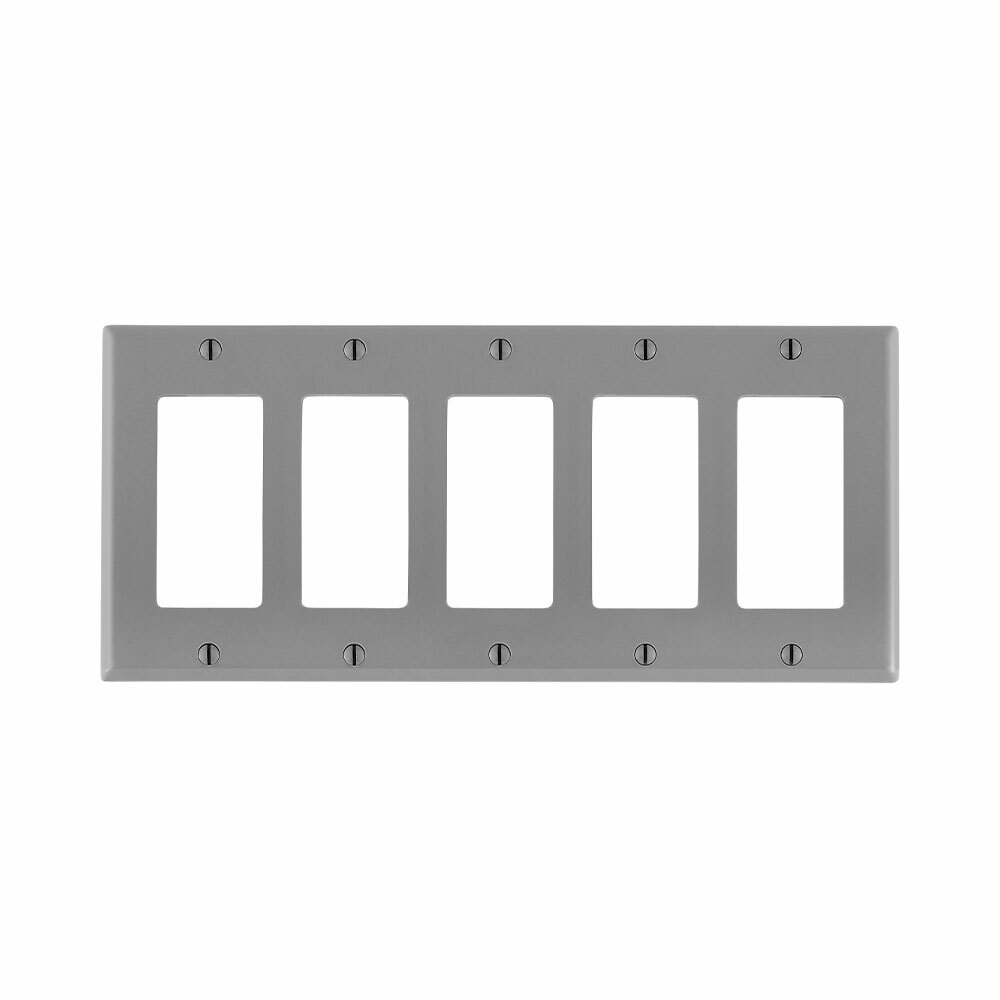 5-Gang Decora/GFCI Device Decora Wallplate, Standard Size, Thermoset, Device Mount, Gray