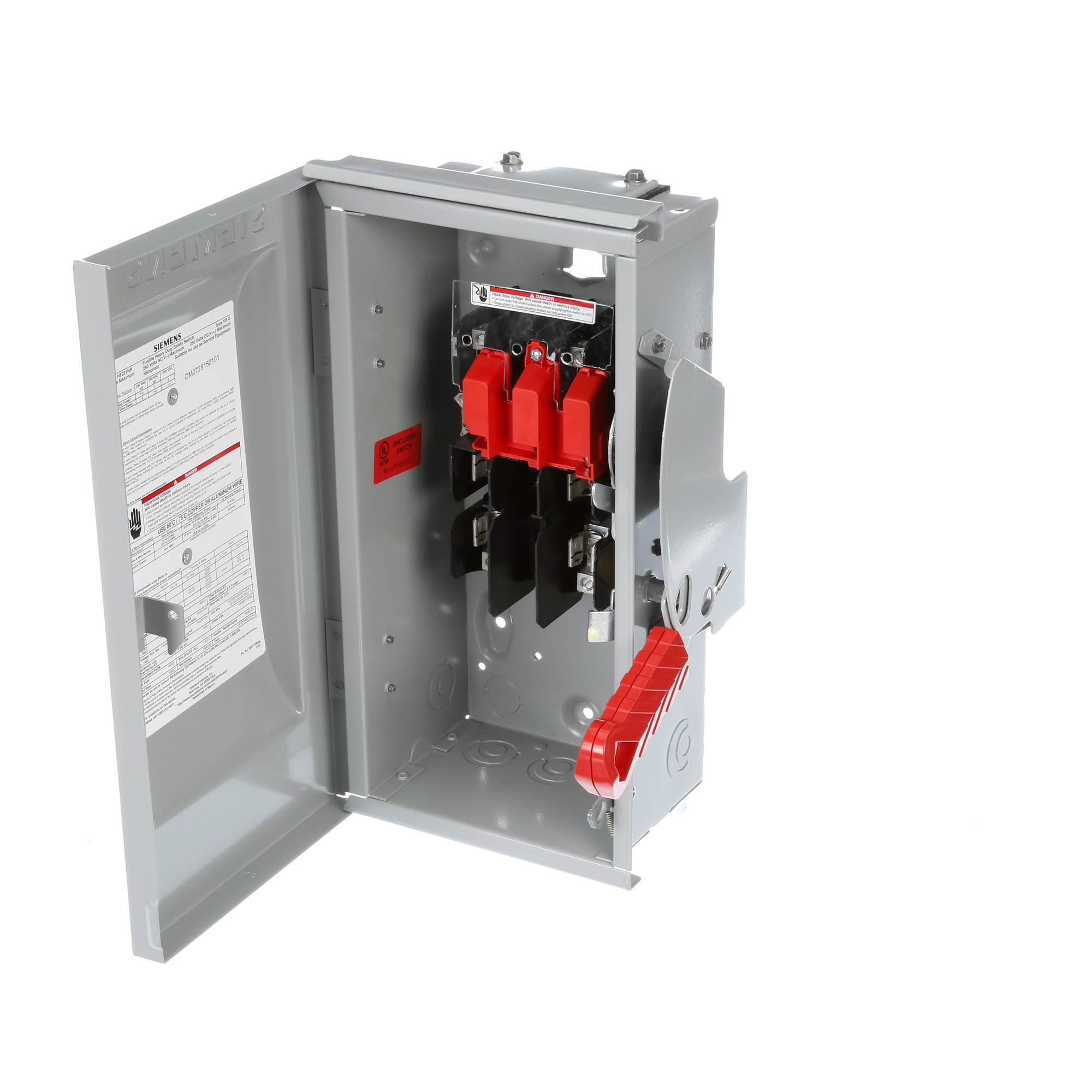  Low Voltage Circuit Protection Heavy Duty Safety Switch. 2-Pole 2-Fuse and solid neutral Fused in a type 3R enclosure (outdoor). Rated 240VAC (30A).