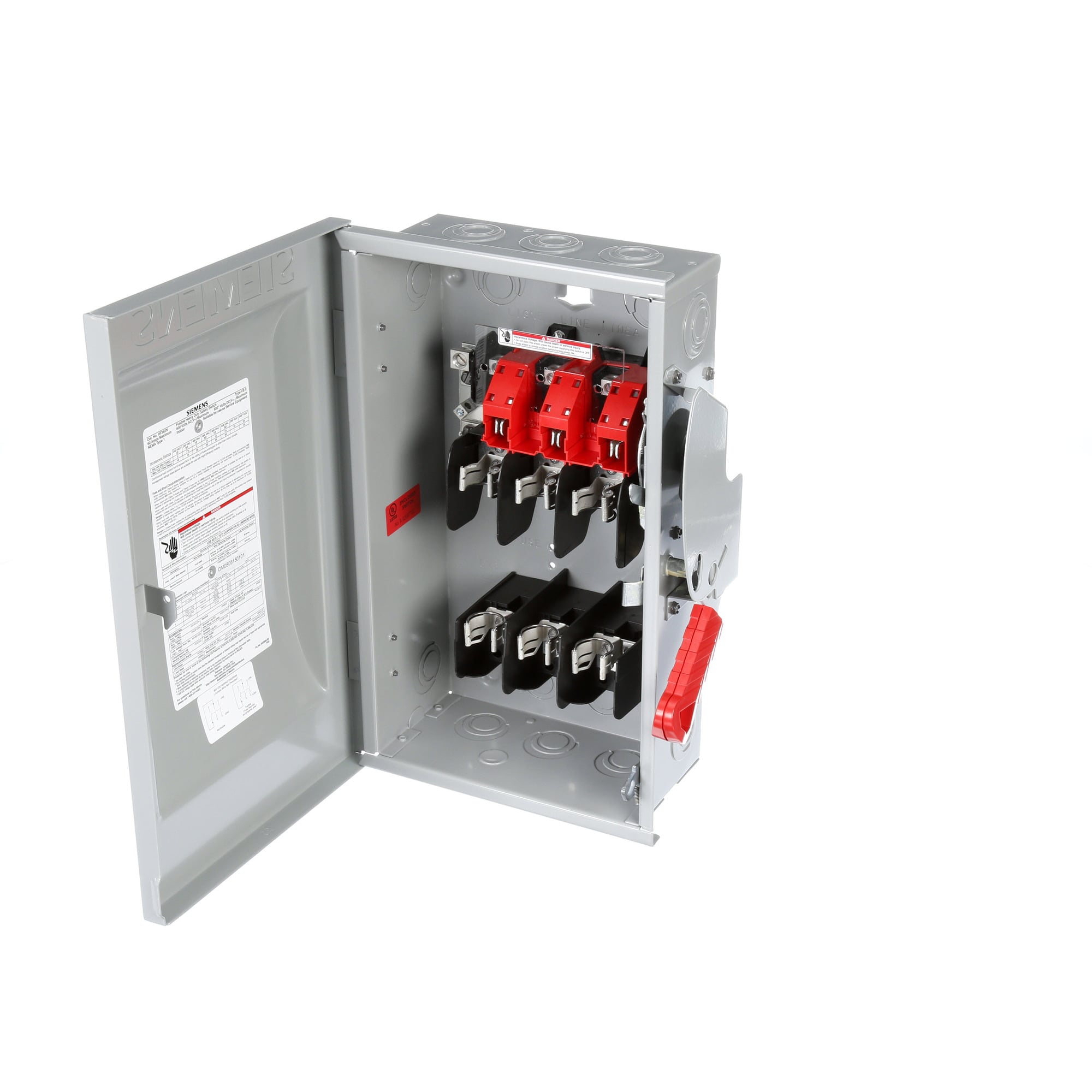  Low Voltage Circuit Protection Heavy Duty Safety Switch. 3-Pole 3-Fuse and solid neutral Fused in a type 1 enclosure (indoor). Rated 600VAC (60A).