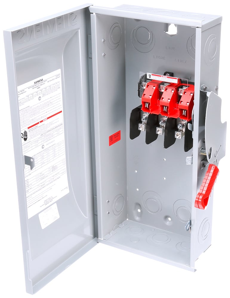  Low Voltage Circuit Protection Heavy Duty Safety Switch. 3-Pole Non-Fused in a type 1 enclosure (indoor). Rated 600VAC (100A).