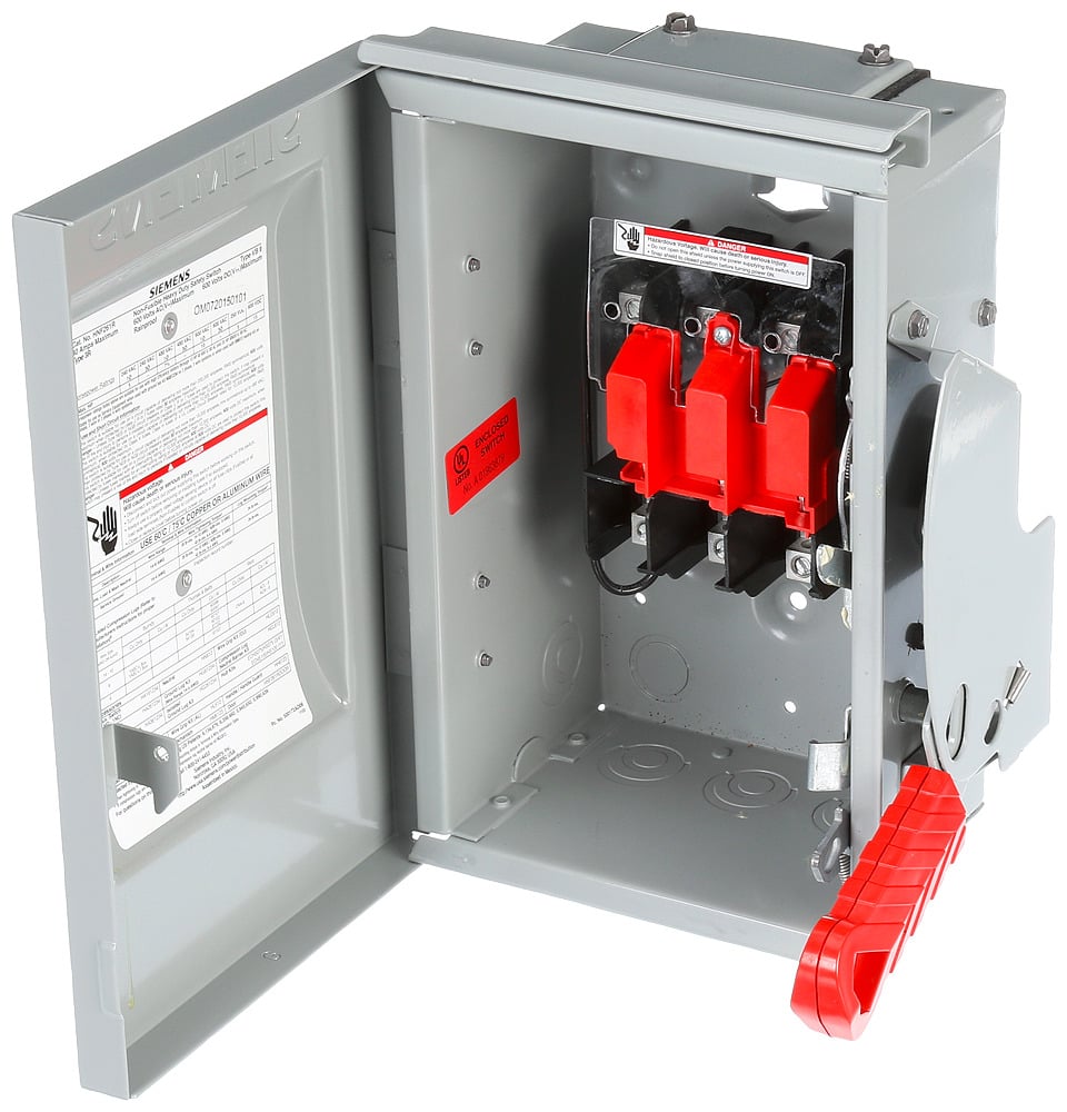  Low Voltage Circuit Protection Heavy Duty Safety Switch. 3-Pole Non-Fused in a type 3R enclosure (outdoor). Rated 600VAC (100A).