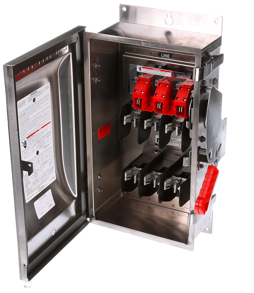  Low Voltage Circuit Protection Heavy Duty Safety Switch. 3-Pole 3-Fuse Fused in a type 4/4X 304 grade Stainless Steel enclosure. Rated 600VAC (60A).