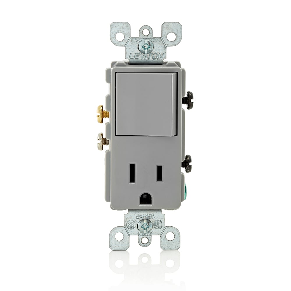 5625-GY Decora 3-Wire Grounding Combination Switch With Receptacle, 20 A, 120/277 V AC, 1 hp at 120 V AC, 1 Pole