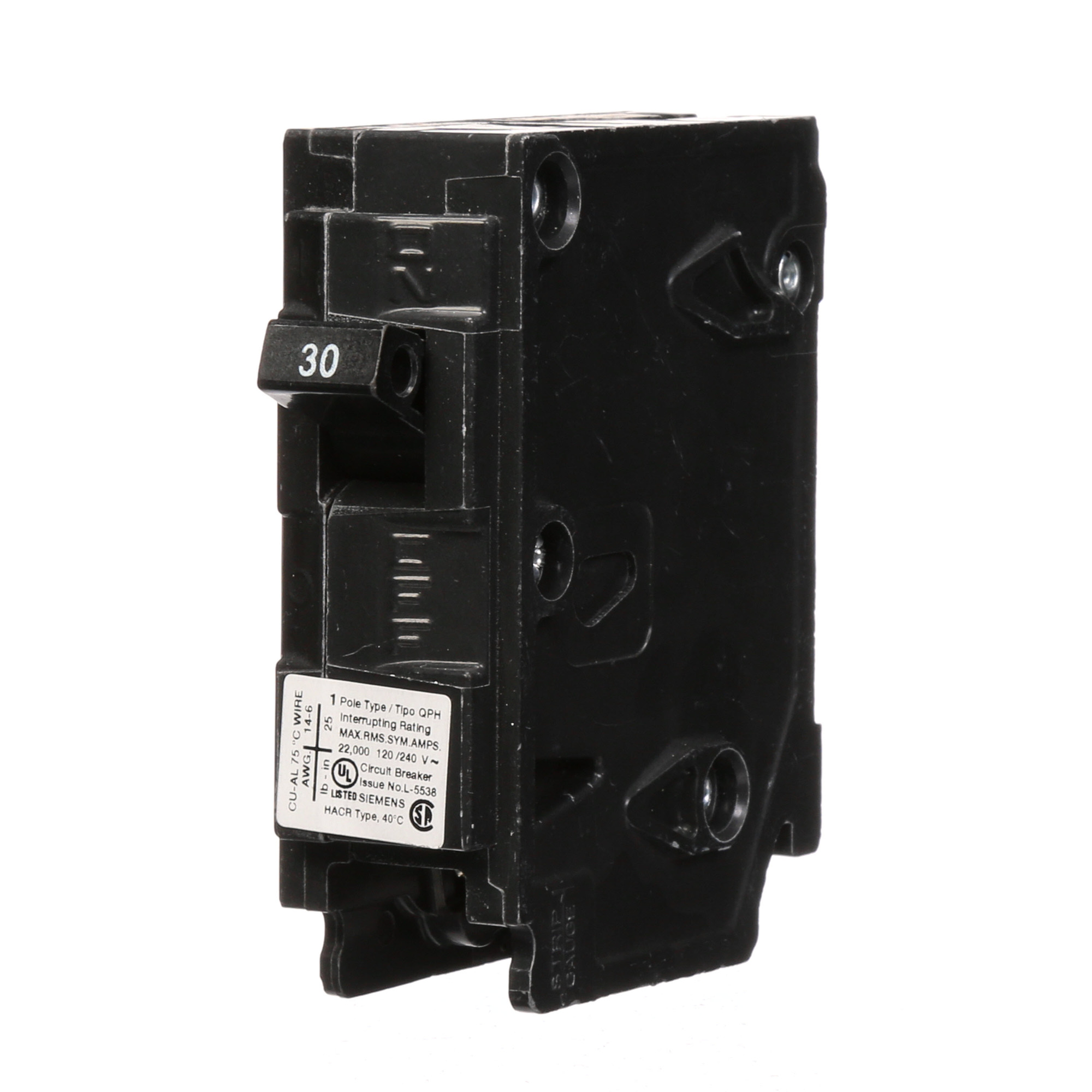  Low Voltage Residential Circuit Breakers Miniature Thermal Mag Circuit Breakers - Type QP/MP 1-pole 10k are Circuit Protection Load Center Mains, Feeders, and Miniature Circuit Breakers. Type QP/MP Application Electrical Distribution Standard UL 489 Voltage Rating 120V Amperage Rating 30A Trip Range Thermal Magnetic Interrupt Rating 22 AIC Number Of Poles 1P