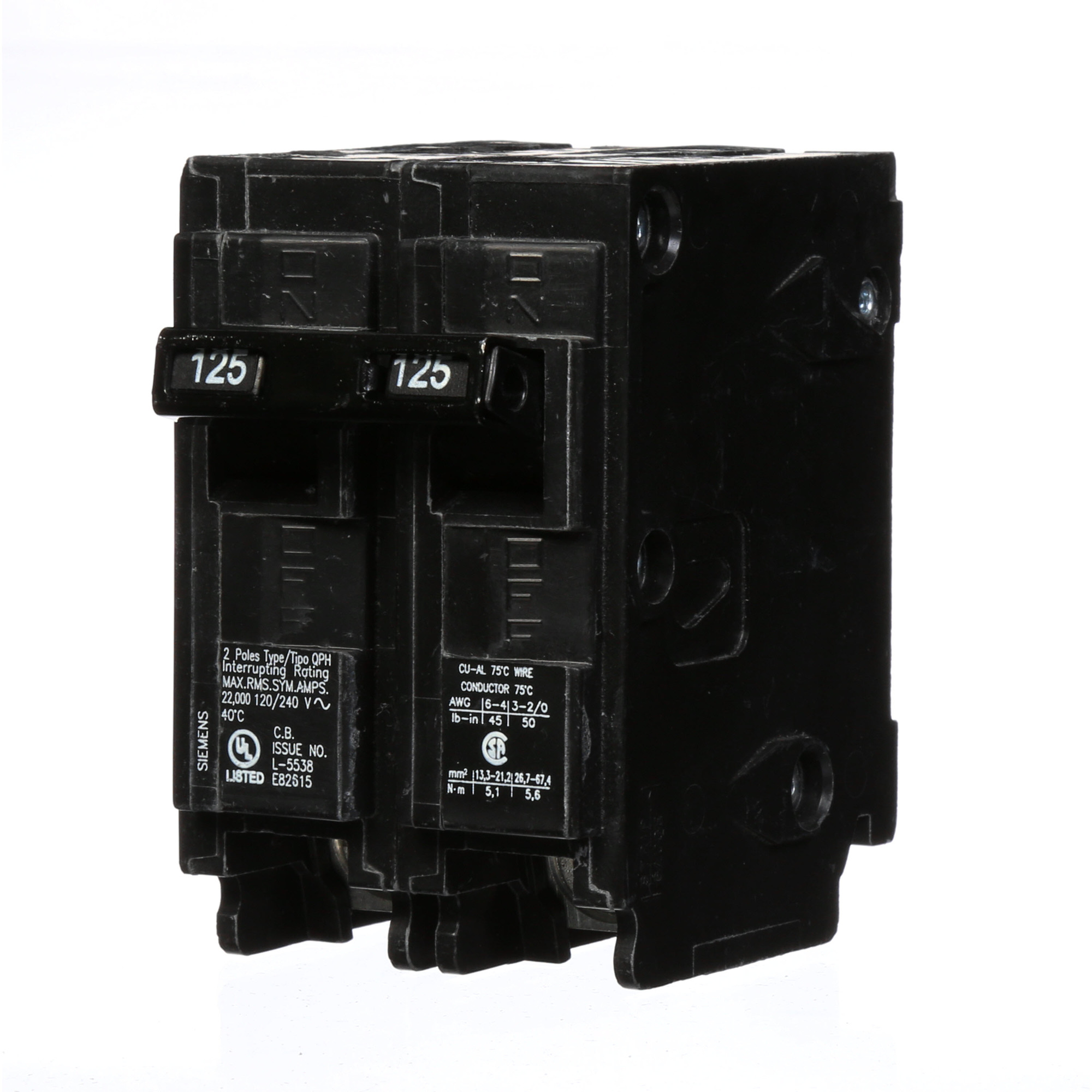  Low Voltage Residential Circuit Breakers Miniature Thermal Mag Circuit Breakers - Type QP/MP, 2-Pole, 120/240VAC are Circuit Protection Load Center Mains, Feeders, and Miniature Circuit Breakers. Type QP/MP Application Electrical Distribution Standard UL 489 Voltage Rating 120/240V Amperage Rating 125A Trip Range Thermal Magnetic Interrupt Rating 22 AIC Number Of Poles 2P