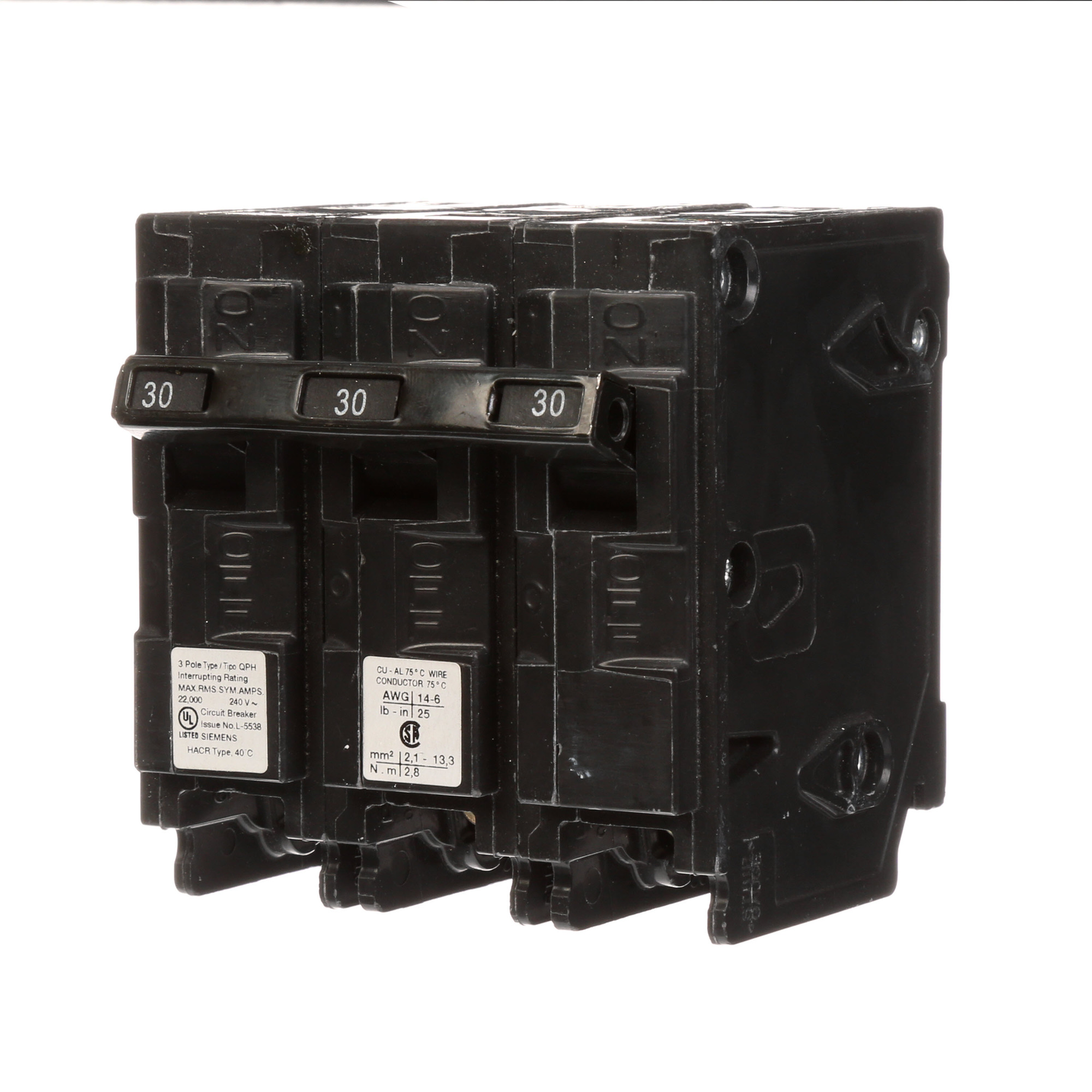  Low Voltage Residential Circuit Breakers Miniature Thermal Mag Circuit Breakers - Type QP/MP, 3-Pole, 240VAC are Circuit Protection Load Center Mains, Feeders, and Miniature Circuit Breakers. Type QP/MP Application Electrical Distribution Standard UL 489 Voltage Rating 240V Amperage Rating 30A Trip Range Thermal Magnetic Interrupt Rating 22 AIC Number Of Poles 3P