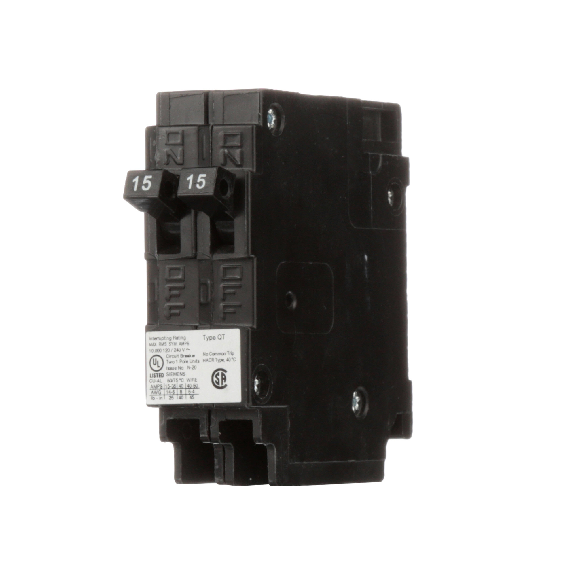  Low Voltage Residential Circuit Breakers Miniature Thermal Mag Circuit Breakers - Duplex, Triplex, Quadplex are Circuit Protection Load Center Mains, Feeders, and Miniature Circuit Breakers. BREAKER 15/15A 1P 120V 10K QT NON-CTL