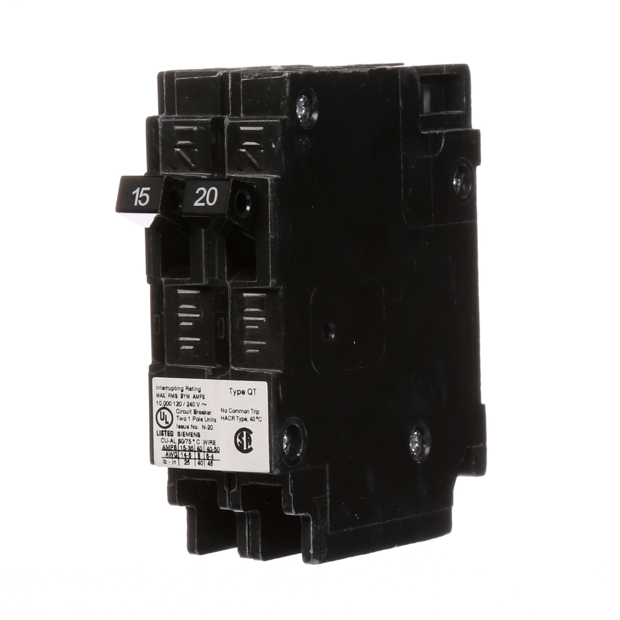  Low Voltage Residential Circuit Breakers Miniature Thermal Mag Circuit Breakers - Duplex, Triplex, Quadplex are Circuit Protection Load Center Mains, Feeders, and Miniature Circuit Breakers. Type QT Application Electrical Distribution Standard UL 489 Voltage Rating 120V Amperage Rating 15-20A Trip Range Thermal Magnetic Interrupt Rating 10 AIC Number Of Poles 1P