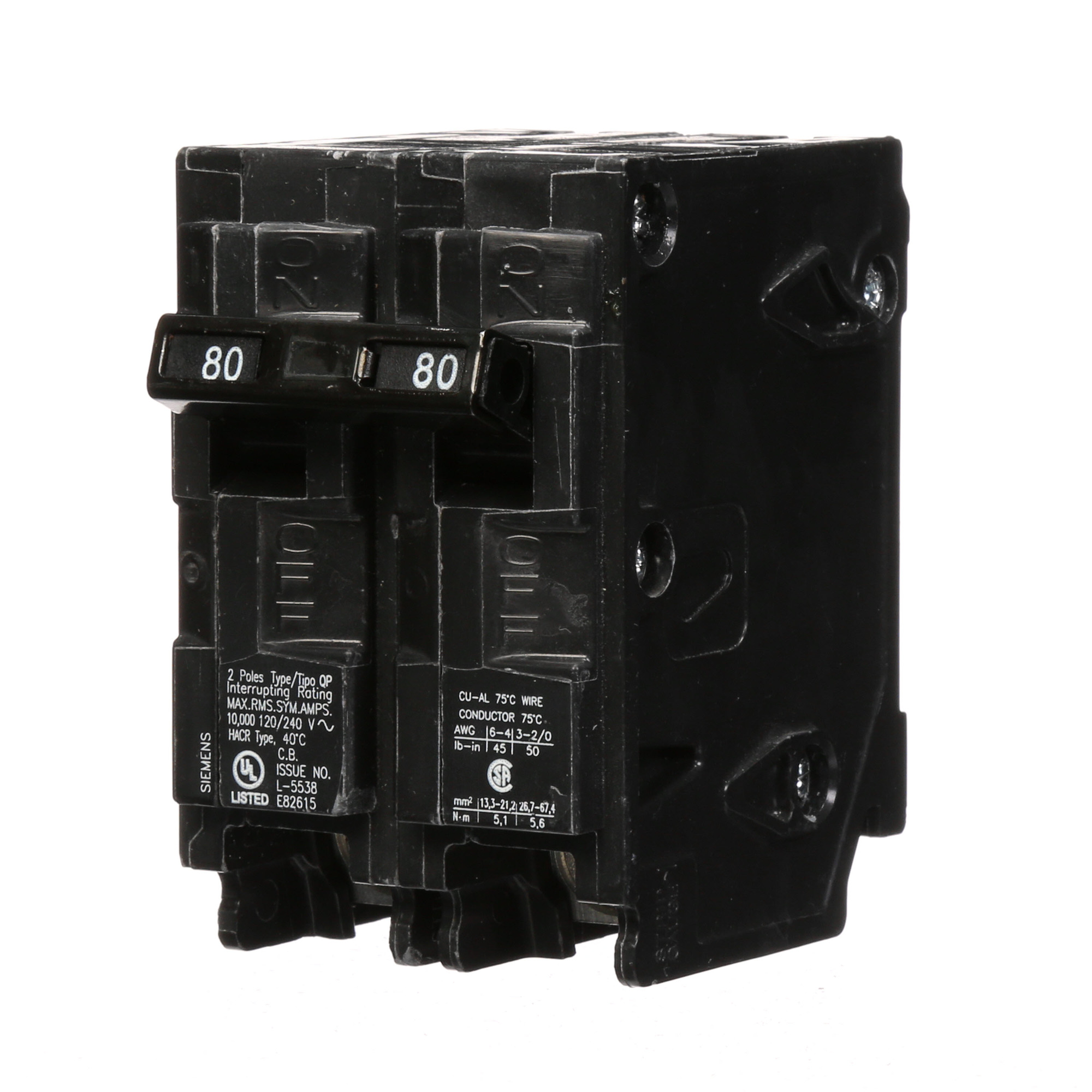  Low Voltage Residential Circuit Breakers Miniature Thermal Mag Circuit Breakers - Type QP/MP, 2-Pole, 120/240VAC are Circuit Protection Load Center Mains, Feeders, and Miniature Circuit Breakers. Type QP/MP Application Electrical Distribution Standard UL 489 Voltage Rating 120/240V Amperage Rating 80A Trip Range Thermal Magnetic Interrupt Rating 10 AIC Number Of Poles 2P