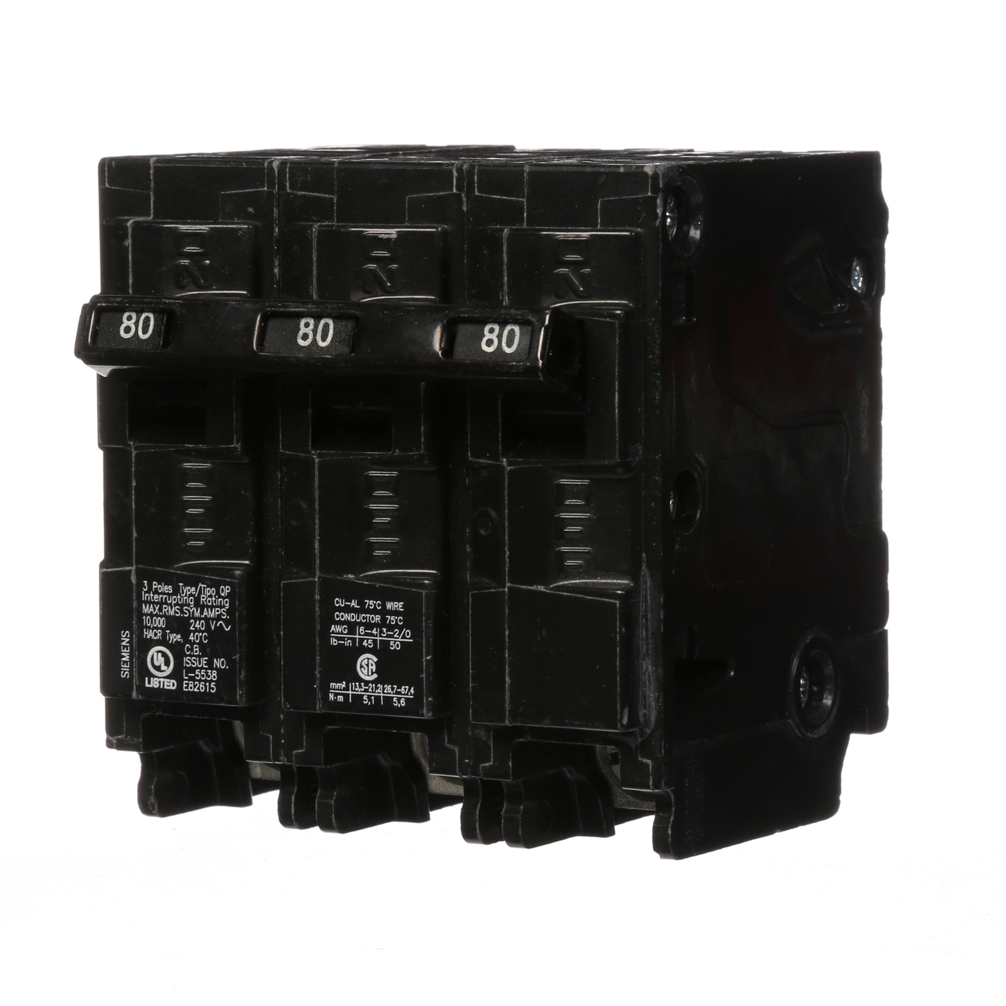  Low Voltage Residential Circuit Breakers Miniature Thermal Mag Circuit Breakers - Type QP/MP, 3-Pole, 240VAC are Circuit Protection Load Center Mains, Feeders, and Miniature Circuit Breakers. Type QP/MP Application Electrical Distribution Standard UL 489 Voltage Rating 240V Amperage Rating 80A Trip Range Thermal Magnetic Interrupt Rating 10 AIC Number Of Poles 3P