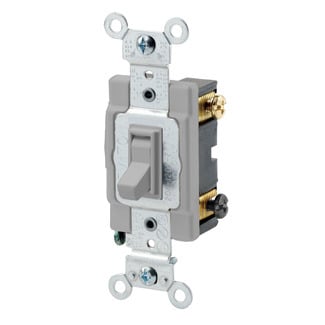 15 Amp, 120/277 Volt, Toggle Framed Single-Pole AC Quiet Switch, Commercial Grade, Grounding, Gray